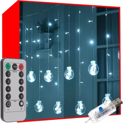 108 LED USB gaismas aizkars - vēsi balta krāsa KŚ19770