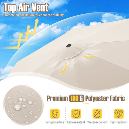 10 pēdu terases saulessargs, ar kloķa slīpumu, ventilējams nojume, bēšs