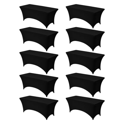 10-Pack 6ft Rectangular Fitted Spandex Tablecloths, Black