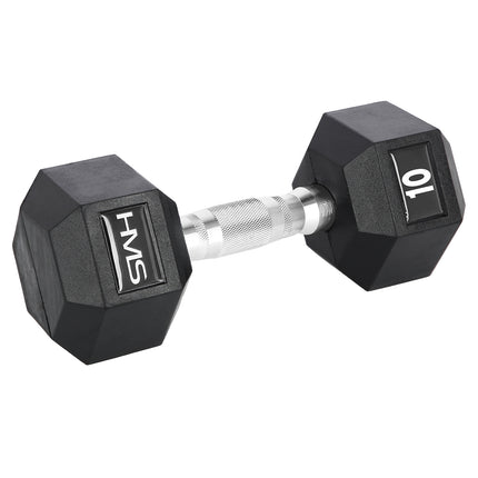 10 kg sešstūra hantele - ar gumijas pārklājumu, tērauda rokturis
