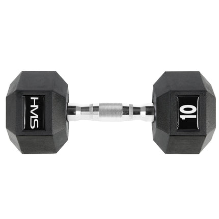 10 kg sešstūra hantele - ar gumijas pārklājumu, tērauda rokturis
