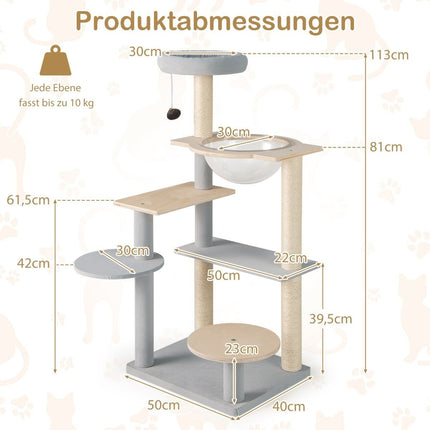 113 cm augsts moderns skrāpējamais stabs ar noņemamu un polsterētu skatu platformu un kāpšanas koku