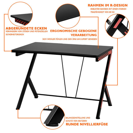 116 cm spēļu galds ar ergonomisku dizainu 116 x 75 x 77 cm melns