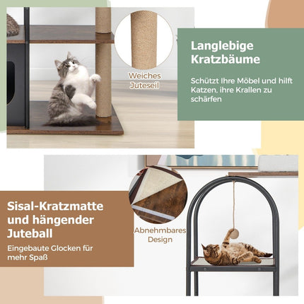 118 cm augsts kaķu koka tornis ar metāla rāmja kāpšanas mēbelēm kaķiem