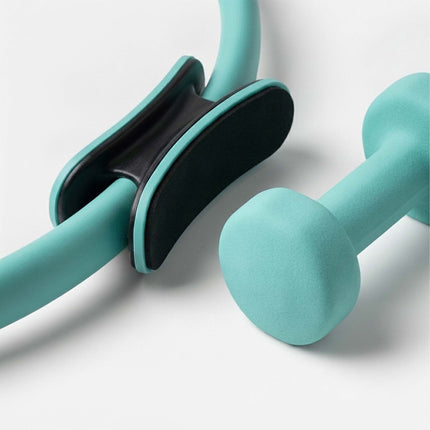11 daļu Pilates komplekts ar riņķi, bumbu, lentēm un hantelēm