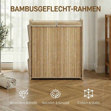 120 litru bambusa veļas grozs ar vāku un sānu kabatām