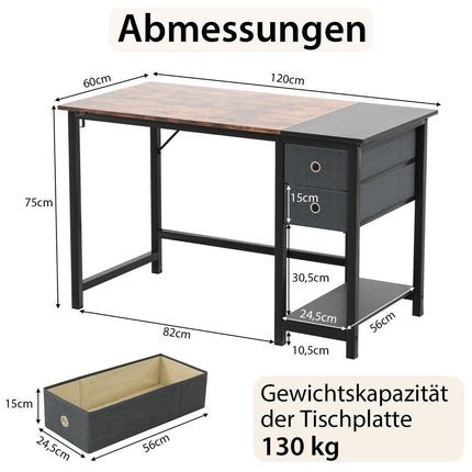 120 cm garš rakstāmgalds ar 2 atvilktnēm, austiņu āķi un uzglabāšanas nodalījumu, datorgalds