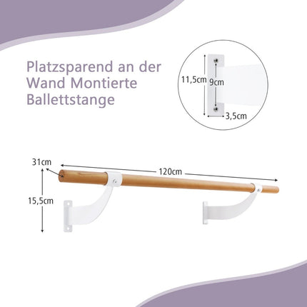 120 cm garš koka baleta stienis, ieskaitot sienas stiprinājumu, dabīgs
