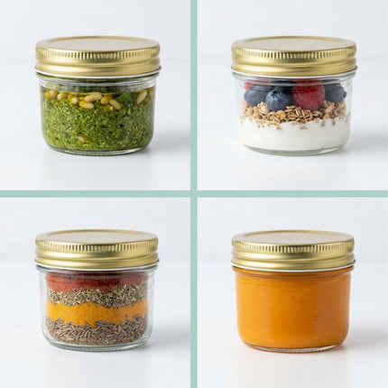 120 ml Glass Jam Jars Set, Twist-Off Gold Lids