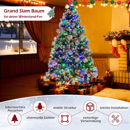 Ø125 x 215 cm Ziemassvētku eglīte ar LED gaismiņām Ziemassvētku eglīte ar ogām, zaļa + balta