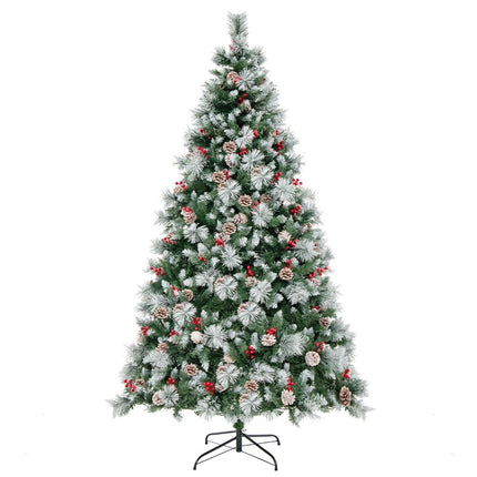 Ø125 x 215 cm Ziemassvētku eglīte ar LED gaismiņām Ziemassvētku eglīte ar ogām, zaļa + balta