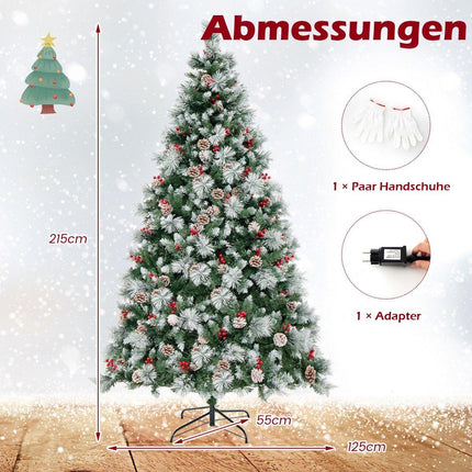 Ø125 x 215 cm Ziemassvētku eglīte ar LED gaismiņām Ziemassvētku eglīte ar ogām, zaļa + balta