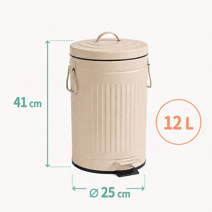 12 litru bēša retro atkritumu tvertne ar pedāli un mīksti aizveramu vāku