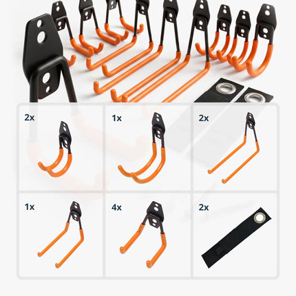 12 daļu sienas āķu un kabeļu organizatoru komplekts - melns/oranžs