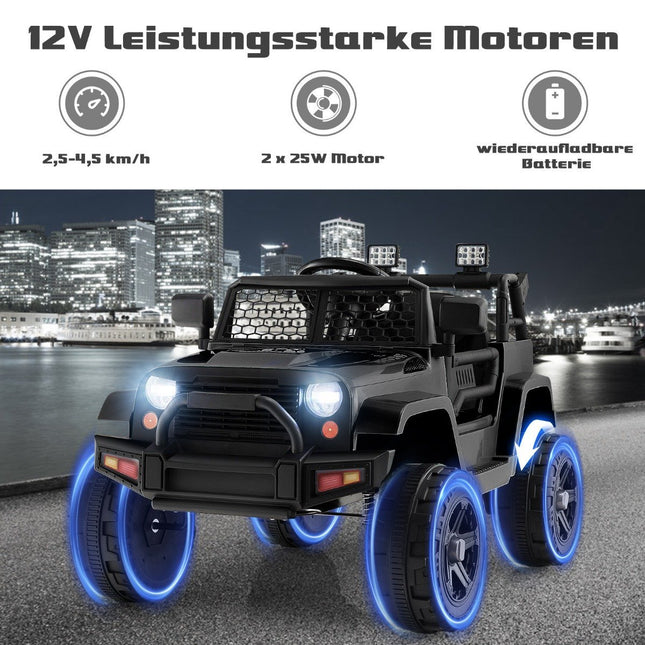 12 V akumulatora darbināms bērnu transportlīdzeklis, elektrisks bērnu transportlīdzeklis ar tālvadības pulti, melns