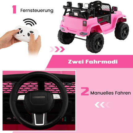 12 V akumulatora darbināms bērnu transportlīdzeklis, elektrisks bērnu transportlīdzeklis ar tālvadības pulti, rozā