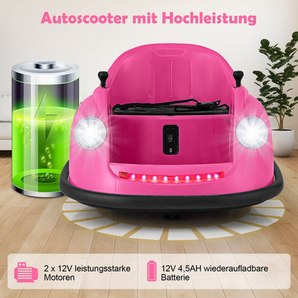 12 V bērnu elektriskā bufera automašīna ar tālvadības pulti, LED gaismām un mūziku, rozā
