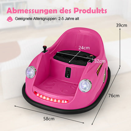 12 V bērnu elektriskā bufera automašīna ar tālvadības pulti, LED gaismām un mūziku, rozā