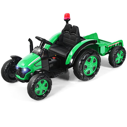 12 V bērnu elektriskais traktors ar piekabi, rotaļu traktors, 151 x 68 x 70 cm, zaļš