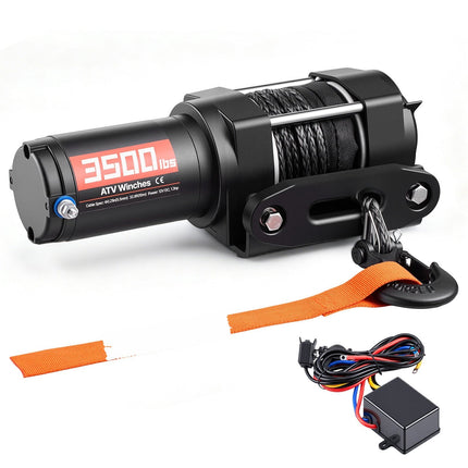 12V Electric ATV Winch 3500 lb, 10 m Synthetic Rope, Wired Remote