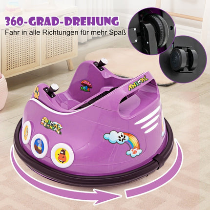 12 V bērnu bufera automašīna, 360 grādu griešanās, mūzika un tālvadības pults, violeta