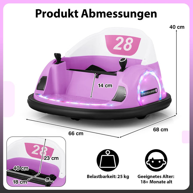 12 V bērnu elektriskā bufera automašīna ar tālvadības pulti, rozā, 360 grādu griešanās