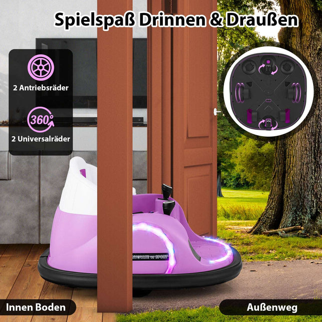 12 V bērnu elektriskā bufera automašīna ar tālvadības pulti, rozā, 360 grādu griešanās