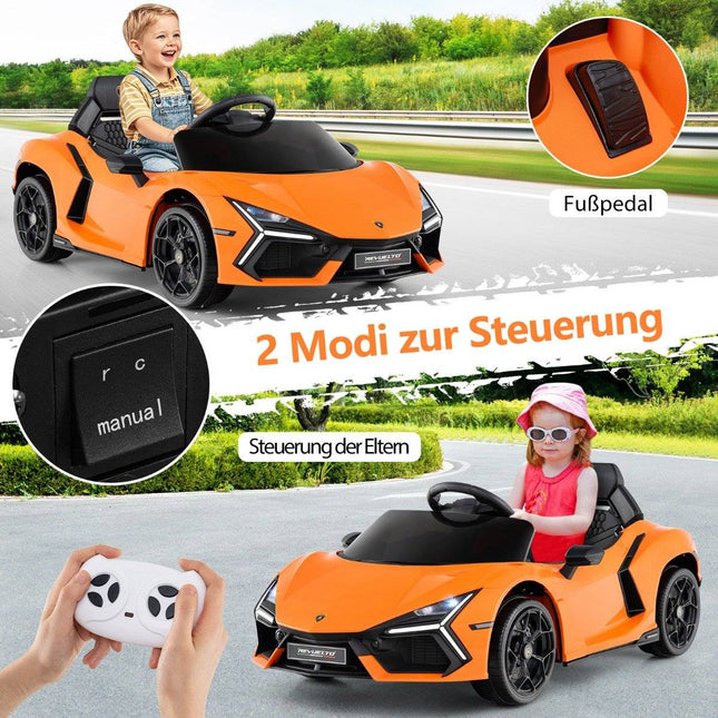 12 V bērnu elektromobilis ar LED gaismām - oranžs
