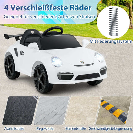 12 V bērnu elektromobilis ar tālvadības pulti, licencēts Porsche, balts