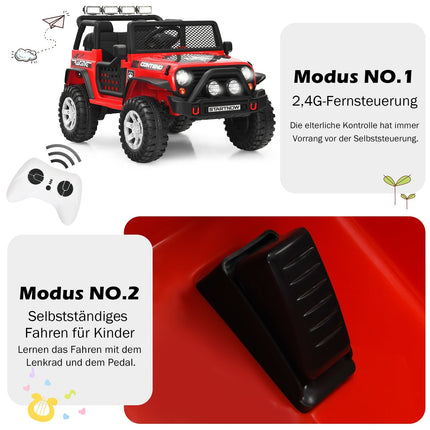 12 V bērnu elektromobilis ar tālvadības pulti, gaismām, mūziku, sarkans