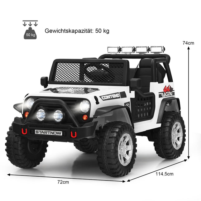12 V bērnu elektromobilis ar tālvadības pulti, gaismām, mūziku, balts