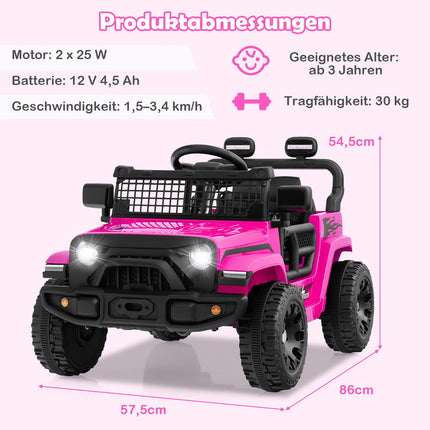 12 V bērnu elektromobilis ar tālvadības pulti, mūziku, LED gaismām, rozā