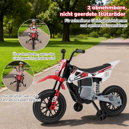 12 V bērnu elektriskais motocikls ar noņemamiem treniņriteņiem
