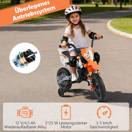 12 V bērnu elektriskais motocikls ar noņemamiem treniņriteņiem