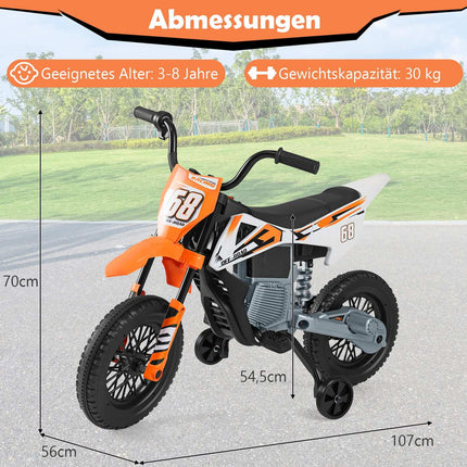 12 V bērnu elektriskais motocikls ar noņemamiem treniņriteņiem