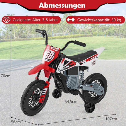 12 V bērnu elektriskais motocikls ar noņemamiem treniņriteņiem