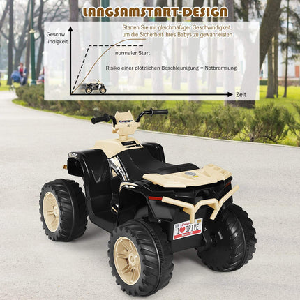 12 V bērnu elektriskais kvadracikls ar mūziku un priekšējiem lukturiem, dzeltens