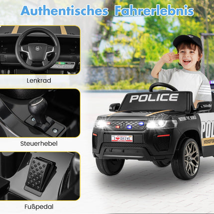 12 V bērnu policijas automašīna ar tālvadības pulti, sirēnu un LED gaismām