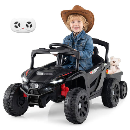 12 V bērnu traktors ar tālvadības pulti un piekabi, melns