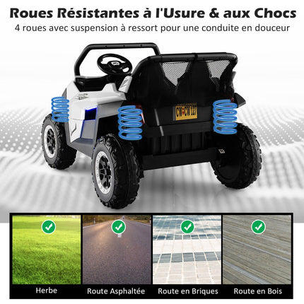 12 V bērnu braucamais UTV, tālvadības pults, 2 sēdvietas, balts