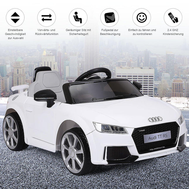 12 V bērnu automašīna ar 2 motoriem, MP3 un mūziku, 104 x 63,5 x 45,5 cm, balta