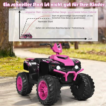 12 V elektriskais bērnu kvadracikls ar priekšējiem lukturiem, mini elektriskais kvadracikls ar mūziku un taures efektu, rozā krāsā