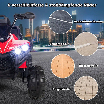 12 V elektriskais bērnu kvadracikls ar bagāžas nodalījumu un LED gaismām, mini elektriskais kvadracikls, 3-6 km/h, sarkans