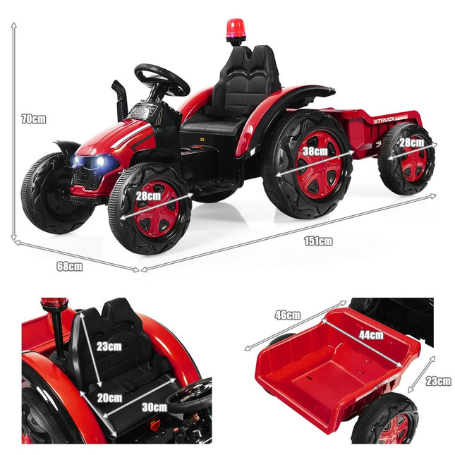 12 V bērnu traktors ar noņemamu piekabi 151 x 68 x 70 cm sarkans