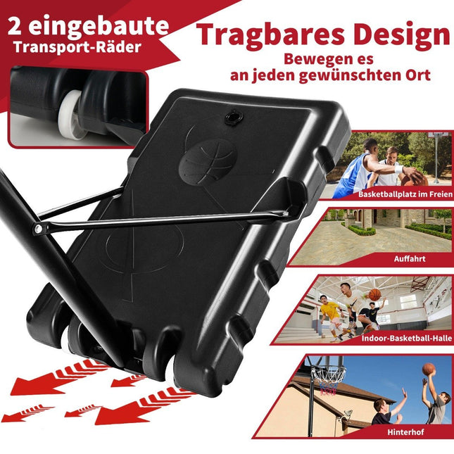 130-305 cm basketbola statīvs ar tīklu un 2 riteņiem, regulējams augstums, melns
