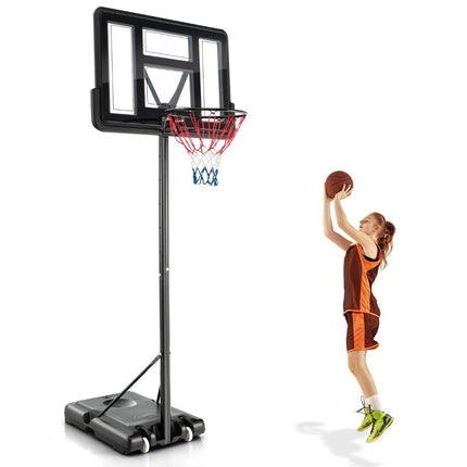130 cm - 305 cm augstumā regulējams basketbola grozs ar statīvu un 2 riteņu groza statīvu, melns