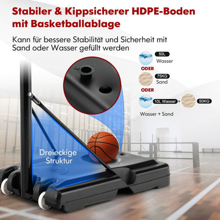 130 cm - 305 cm augstumā regulējams basketbola grozs ar statīvu un 2 riteņu groza statīvu, melns
