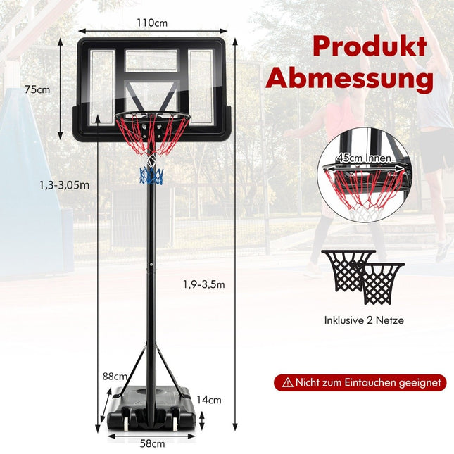 130 cm - 305 cm augstumā regulējams basketbola grozs ar statīvu un 2 riteņu groza statīvu, melns