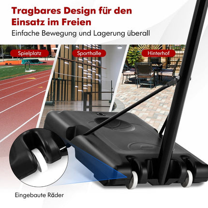 130 cm - 305 cm augstumā regulējams basketbola grozs ar statīvu un 2 riteņu groza statīvu, melns