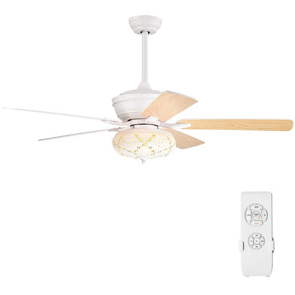 132 cm griestu ventilators, koka, ar apgaismojumu, reversīvs ventilators ar lampu, 4 stundu taimeri, balts